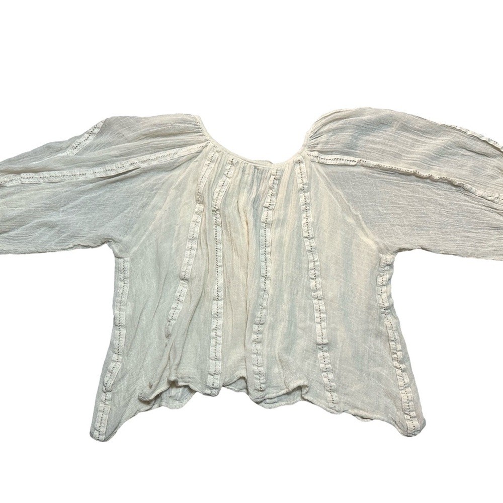 Jen's Pirate Booty Raw Cotton Gauze Boho Peasant Blouse M/L Oversized - Picture 2 of 10